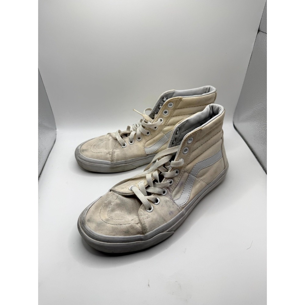 Vans‎ Sk8-Hi Womens 8.5 Sneaker White Canvas High Top Lace Up Skateboard Shoes